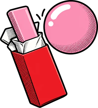 Pack of chewing gum and a pink bubblegum bubble