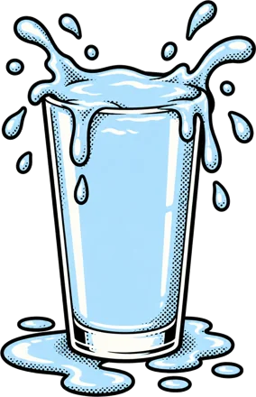 Glass of water splashing over the rim