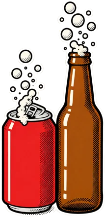 Fizzy soda can and beer bottle