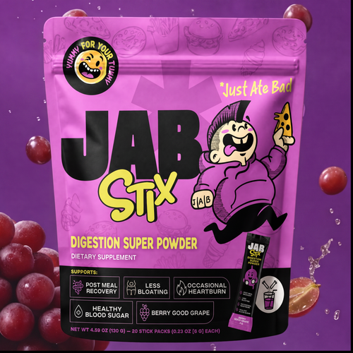 JAB Stix Berry Good Grape digestion super powder pouch, 20 stick packs, 4.59 oz