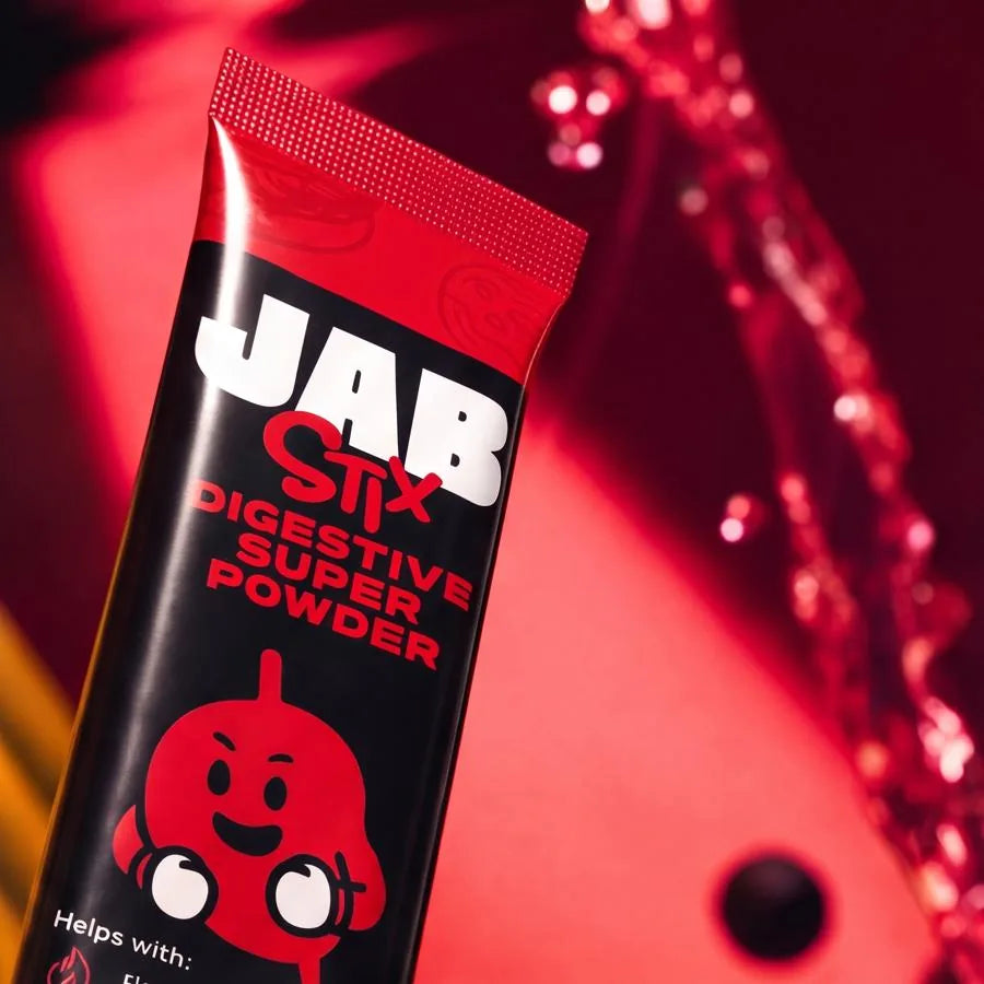 JAB Stix stick pack against a red background