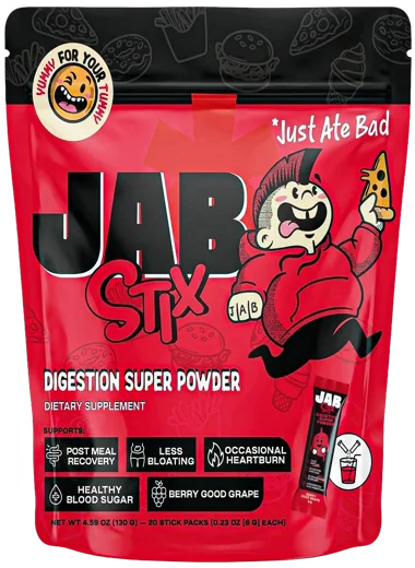 JAB Stix pouch of digestion super powder, berry good grape